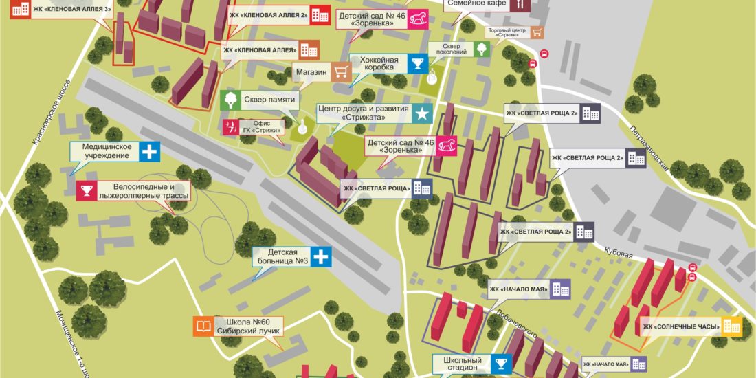 Карта микрорайона "Стрижи" Генплан застройки микрорайона "Стрижи"