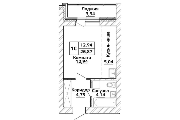 26,90 Однокомнатная студия в ЖК "Начало мая", город Новосибирск, застройщик ГК "Стрижи"