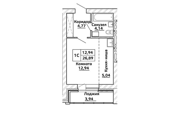 26,90 Однокомнатная студия в ЖК "Начало мая", город Новосибирск, застройщик ГК "Стрижи"