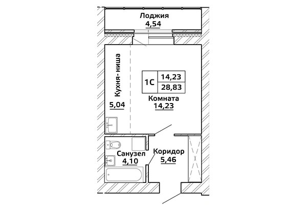 28,80 Однокомнатная студия в ЖК "Начало мая", город Новосибирск, застройщик ГК "Стрижи"