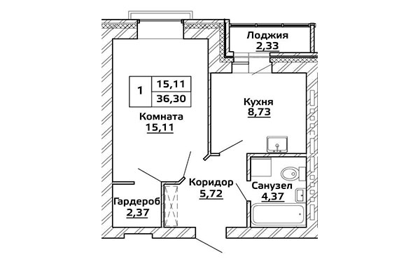 36,30 Однокомнатная квартира в ЖК "Начало мая", город Новосибирск, застройщик ГК "Стрижи"