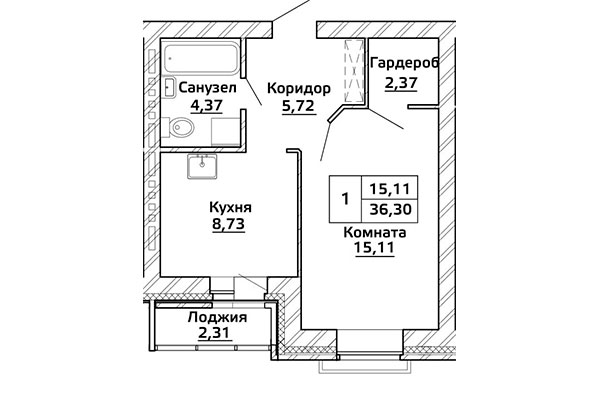 36,30 Однокомнатная квартира в ЖК "Начало мая", город Новосибирск, застройщик ГК "Стрижи"