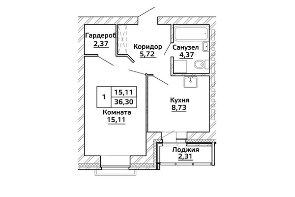 36,30 Однокомнатная квартира в ЖК "Начало мая", город Новосибирск, застройщик ГК "Стрижи"