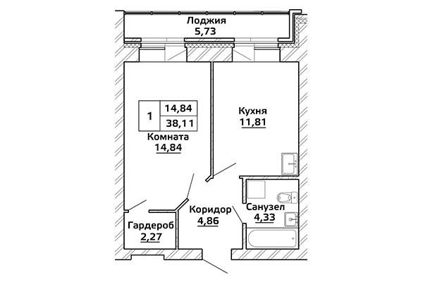 38,10 Однокомнатная квартира в ЖК "Начало мая", город Новосибирск, застройщик ГК "Стрижи"