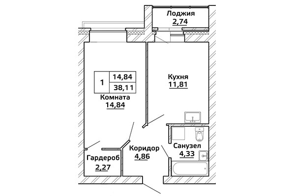 38,10 Однокомнатная квартира в ЖК "Начало мая", город Новосибирск, застройщик ГК "Стрижи"
