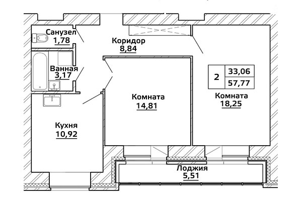 57,80 Двухкомнатная квартира в ЖК "Начало мая", город Новосибирск, застройщик ГК "Стрижи"